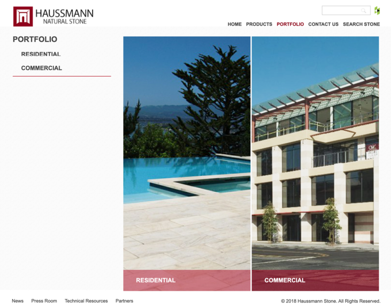 A screenshot showing a 10 year old Haussmann Stone website before JVM Design redesigned it