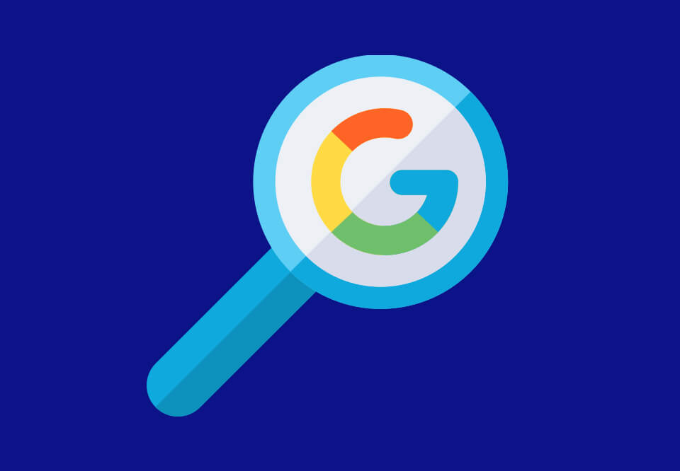 An icon of a magnifying glass with the Google G logo