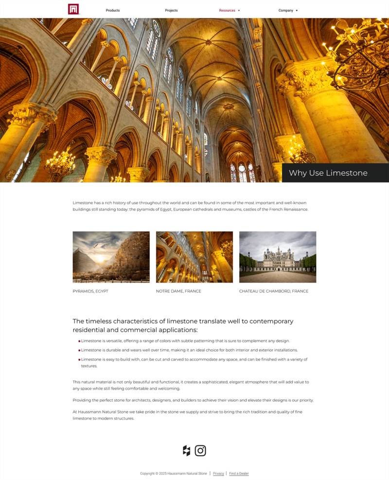 A screenshot of a resources page on the Haussmann Natural Stone website