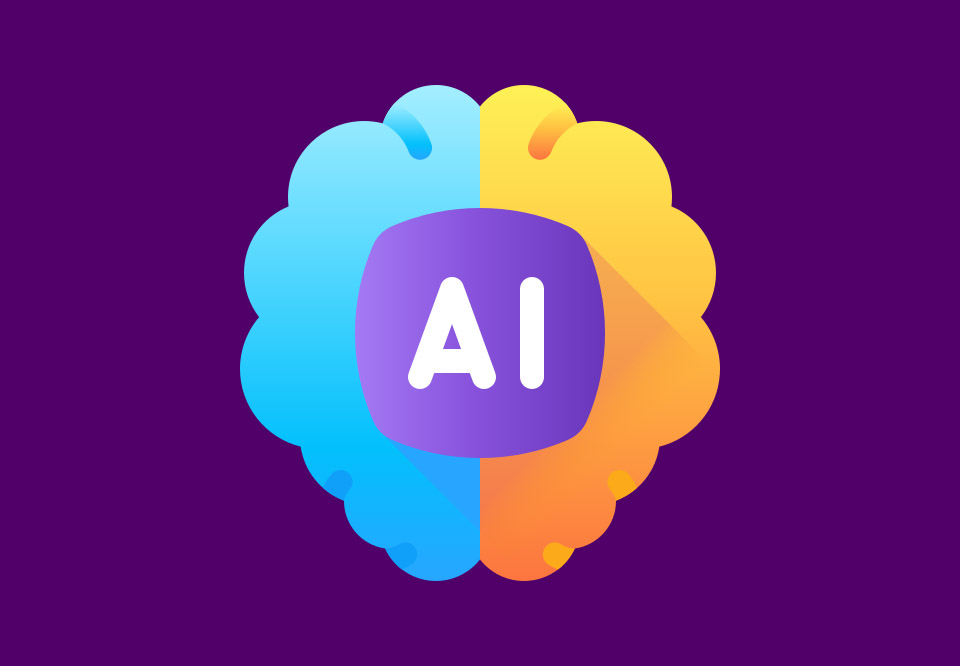 An illustration with the letters AI against the shape of a human brain.