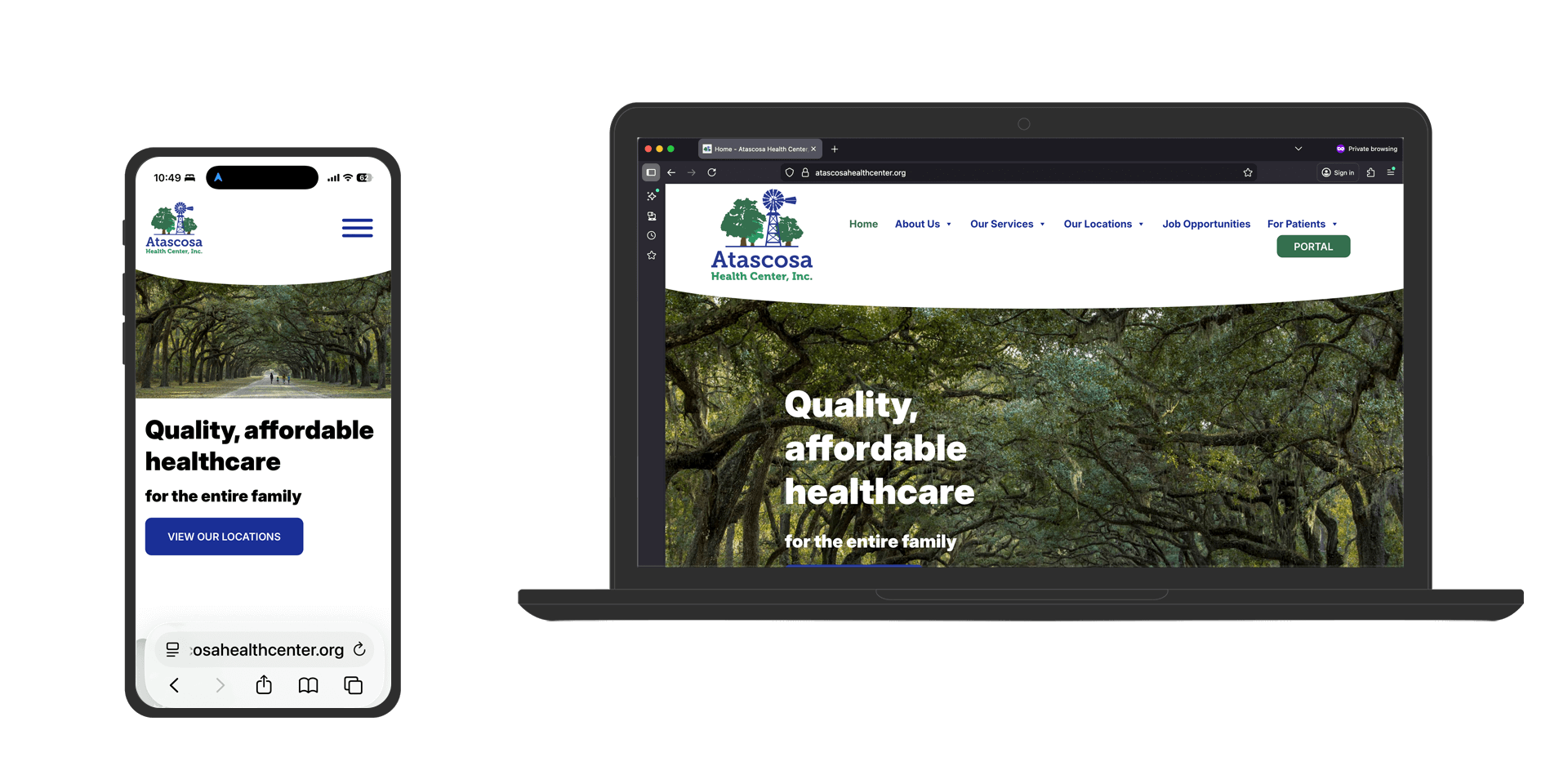 A screenshot of Atascosa Health Centers as seen on a laptop and phone screen