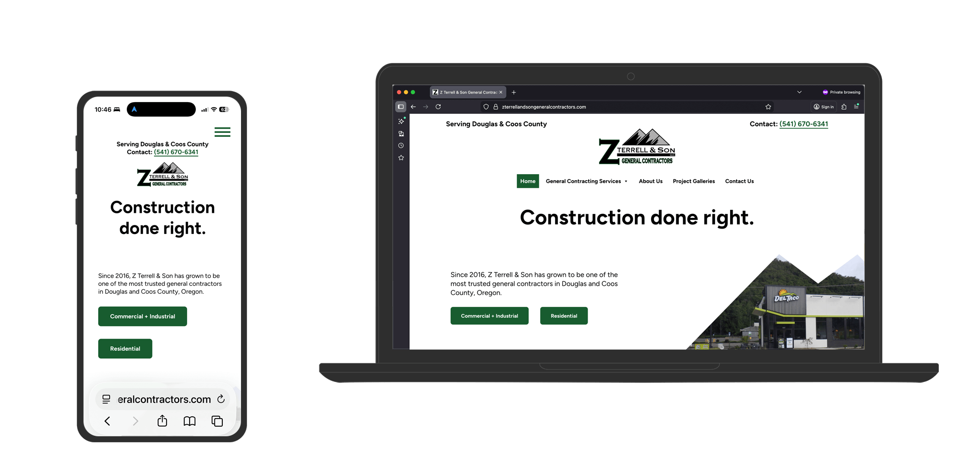 A screenshot of the custom WordPress website design for Z Terrell and Son General Contractors