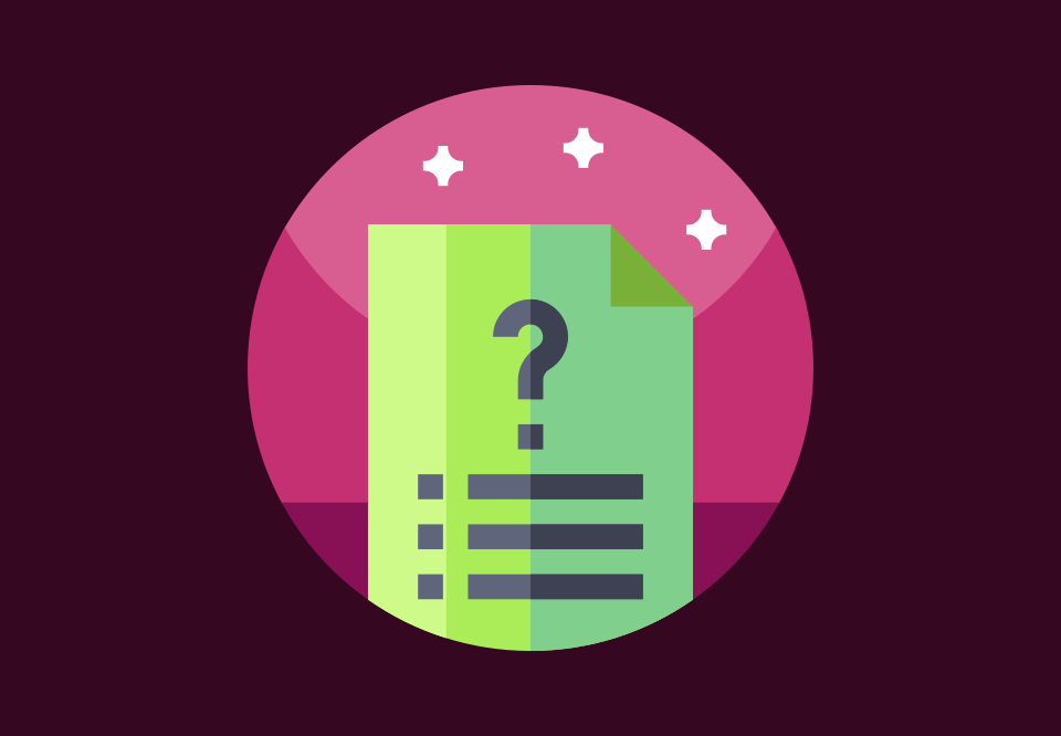 an icon of a circle with a document with a question mark on it