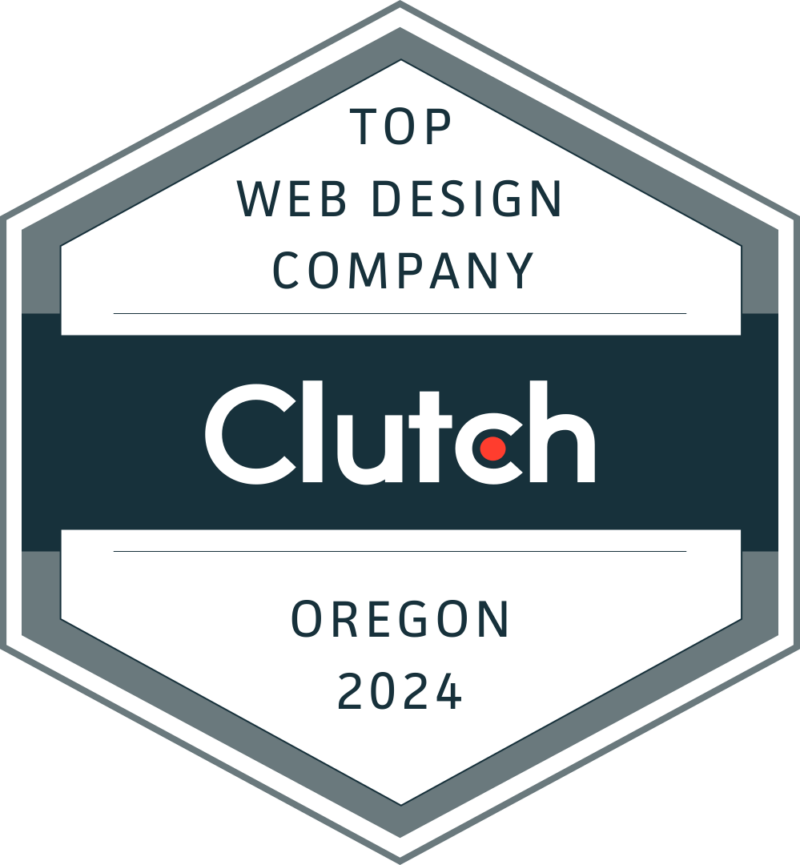 A badge from Clutch.co indicating JVM Design is a top Web Design Company in Oregon in 2024